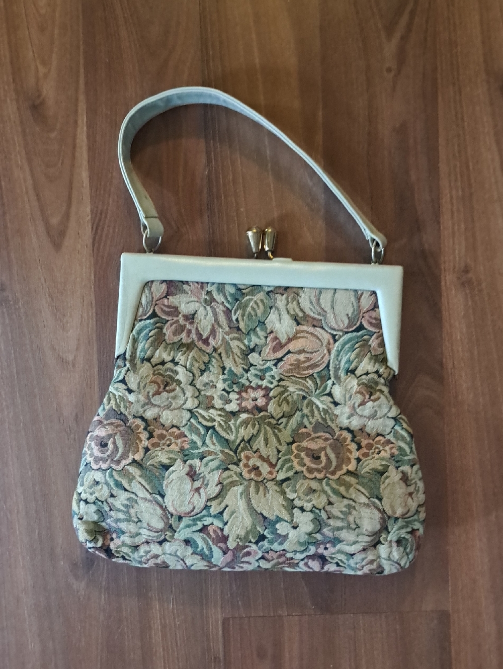 Vintage Floral Tapestry Top-Handle Bag in Cream and Multi